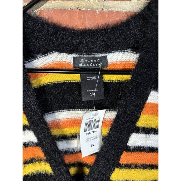 NWT Sweet Society Candy Corn Sweater Striped Eyelash Halloween Size Small New - Picture 4 of 6
